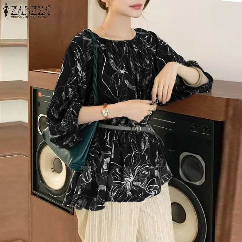 

Осенняя стильная блузка ZANZEA с цветочным принтом, модные мешковатые вечерние топы, Женская Повседневная Праздничная блузка с рукавом 3/4, бог...