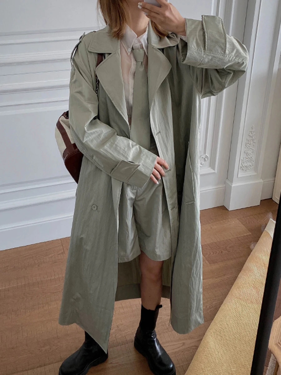 Женский осенний костюм-ветровка средней длины Свободный Длинный Тренч-шорты с