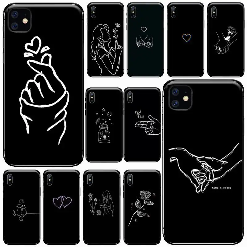 

Black white design line art Phone Case for iPhone 11 12 pro XS MAX 8 7 6 6S Plus X 5S SE 2020 XR Soft silicone