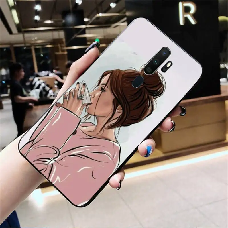 

ZFGHSHYQ Fashion Beautiful Girl Pattern Black TPU Phone Case For Oppo Reno2 Z 2Z Realme5 6 Pro R9S 11 Plus 15 17 Pro