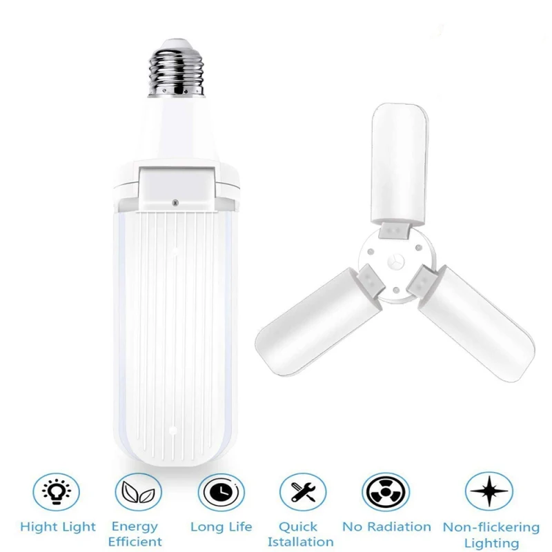 

LED Bulb E26 30/40W Home Energy Saving High Brightness Pendant Light Foldable Fan Blade LED Garage Light Shop Ceiling Light Bulb