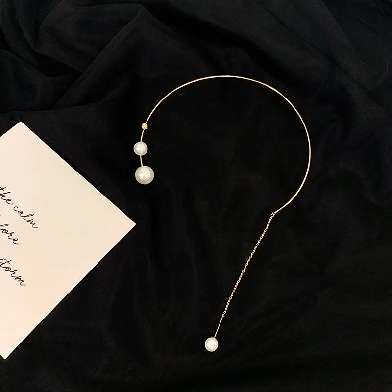 

Lucky 2023 New Elegant Big White Imitation Pearl Choker Necklace Clavicle Chain Fashion Necklace For Women Wedding Jewelry