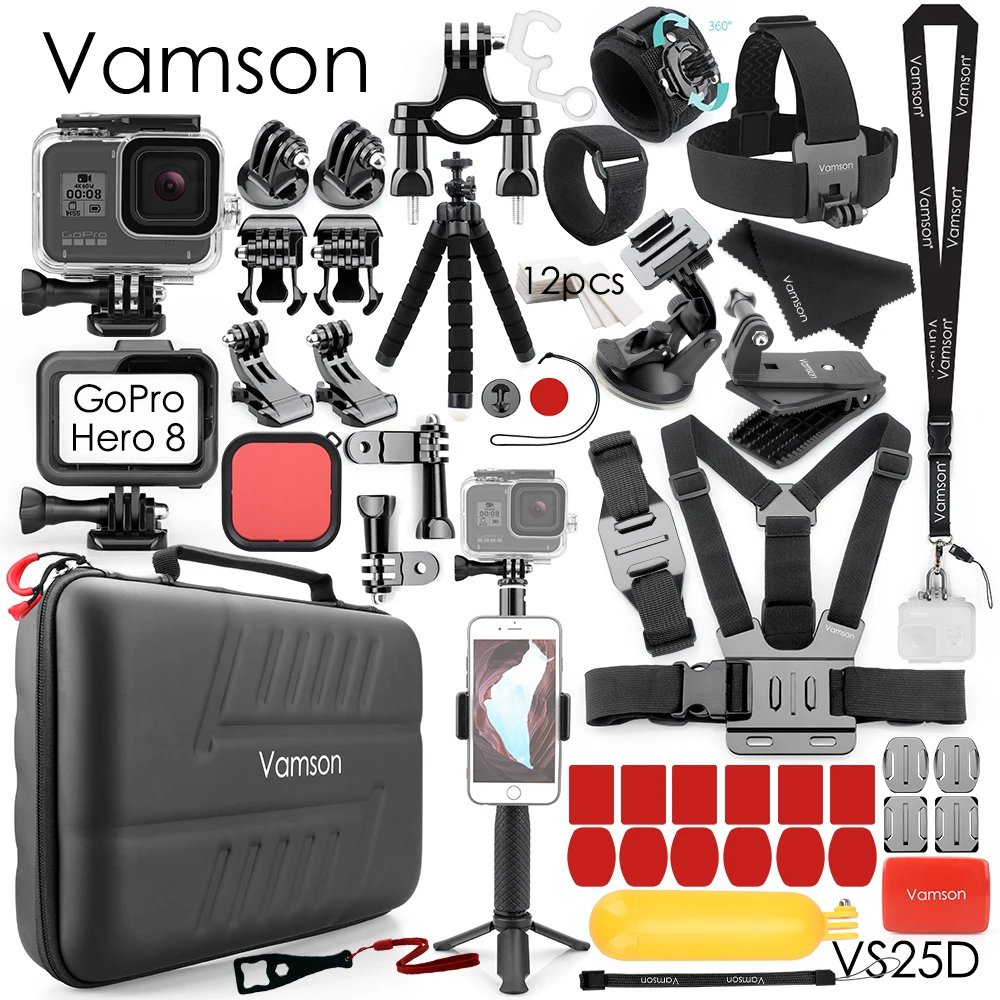 

Комплект аксессуаров Vamson VS25 для камеры Gopro Hero 8 Black, водонепроницаемый корпус для спортивной камеры GoPro 8