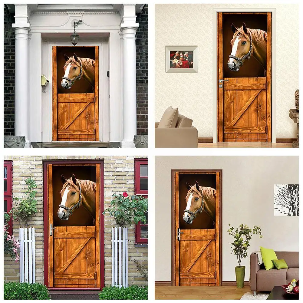 

Vintage Stable Horse Door Stickers Modern Wall Art Wall Mural Decor Decals DIY Wallpaper Waterproof Decorations PVC Home J1L0