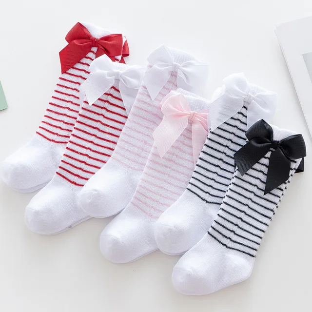 Летние и осенние новые мягкие хлопковые носки для новорожденных девочек длинные носки для маленьких девочек милые носки принцессы в полоск...