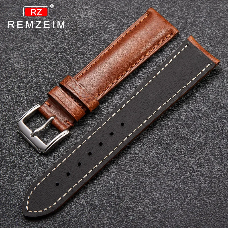 

REMZEIM Retro Genuine Leather Watchbands Men Women Black Brown 20mm 22mm Watch Band Strap With Steel Buckle Watch Accessories
