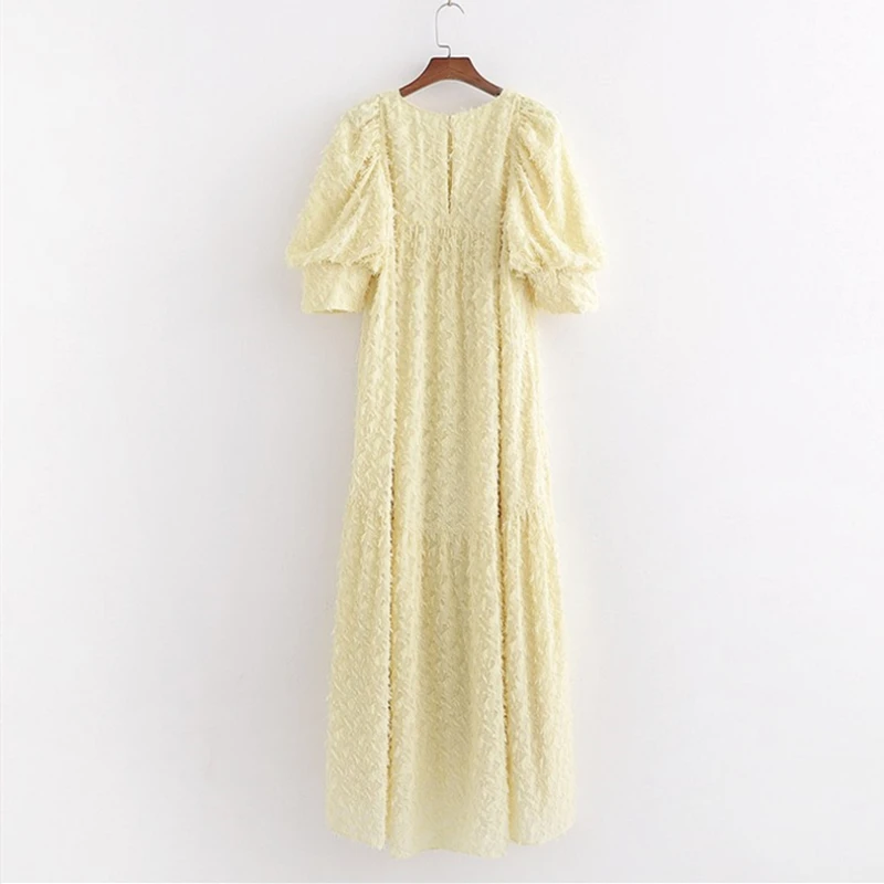 Женское винтажное платье с бахромой однотонное желтое средней длины пышными
