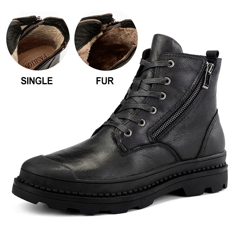Дышащие мужские ботинки из натуральной кожи на меху зимние мужская обувь зимняя