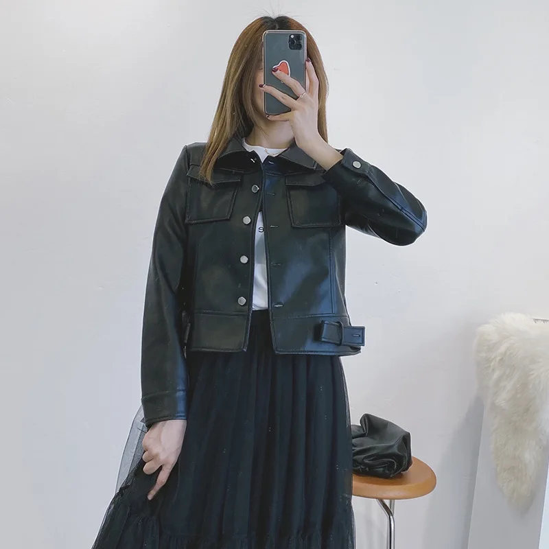 

PU Leather Jacket Women's Autumn Fashion Bright Colors Black Motorcycle Coat Short Faux Leather Biker Jacket Soft Jacket Female