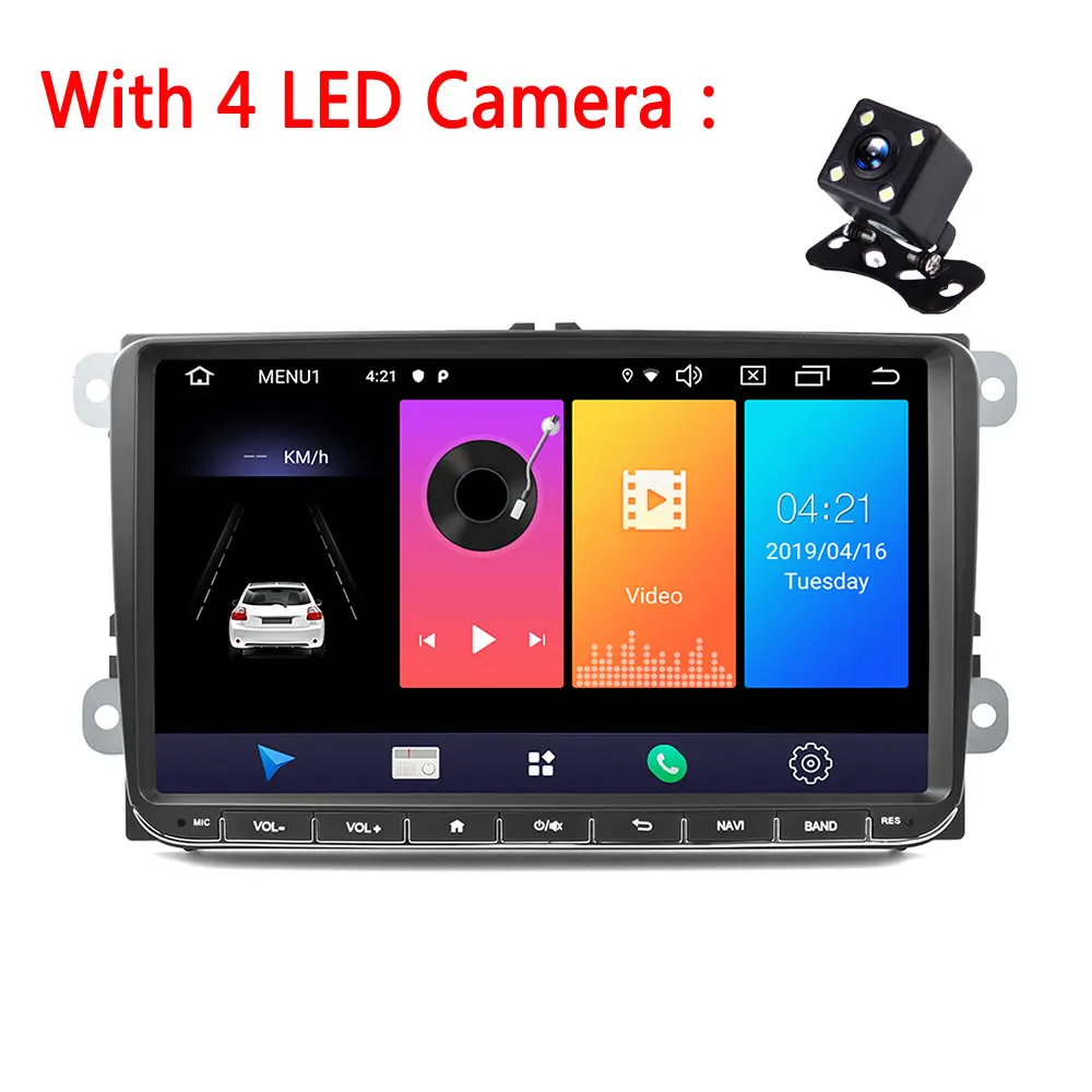 With 4 LED Camera AMPrime Android 9,0 автомобильный радиоприемник стерео 9 ''емкостный сенсорный экран gps wifi Bluetooth 2G+ 16G память Авторадио для Passat Golf MK5 - Цвет: With 4 LED Camera