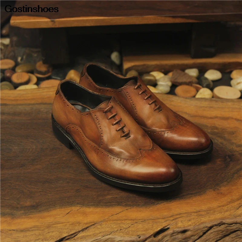 Goodyear/кожаные туфли Трендовая Мужская обувь Коровья кожа оксфорды на шнуровке в