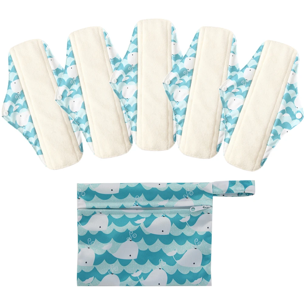 

Free Shipping 5pcs Reusable Panty Liner with 1 Wet Bag Waterproof Cloth Sanitary Pads Menstrual Pad with Organic Bamboo Inner