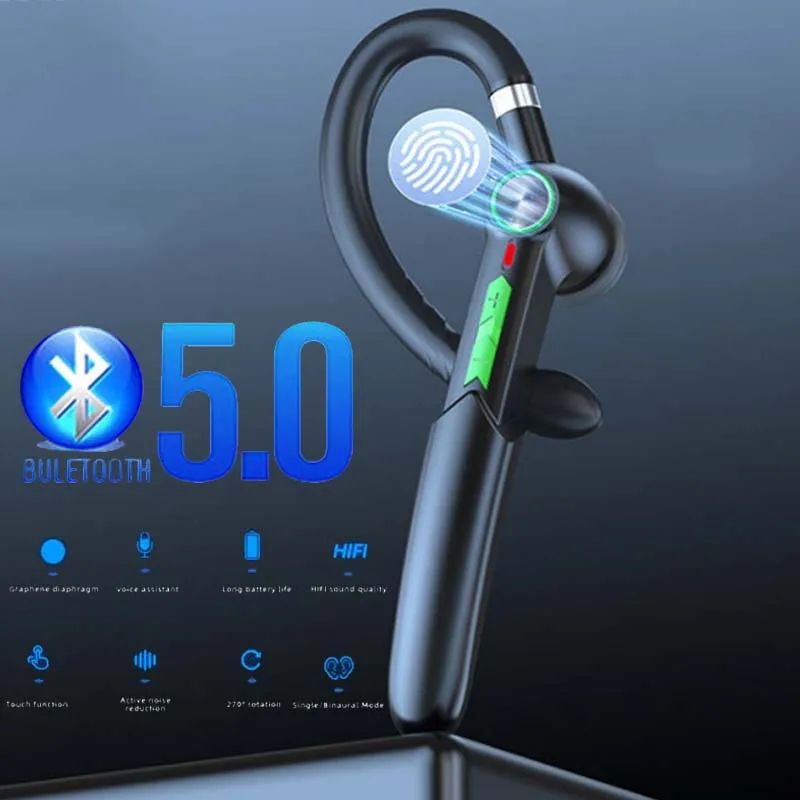 

Bluetooth 5.0 Earphones Handsfree HIFI Wireless Headset Waterproof Earpiece With Mic Fingerprint Touch Earphone