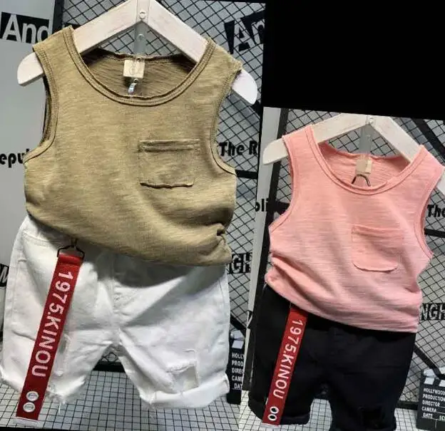 

Комплект летней одежды из 2 предметов для маленьких мальчиков, Повседневный хлопковый костюм-майка, футболка + шорты, одежда для мальчиков, к...