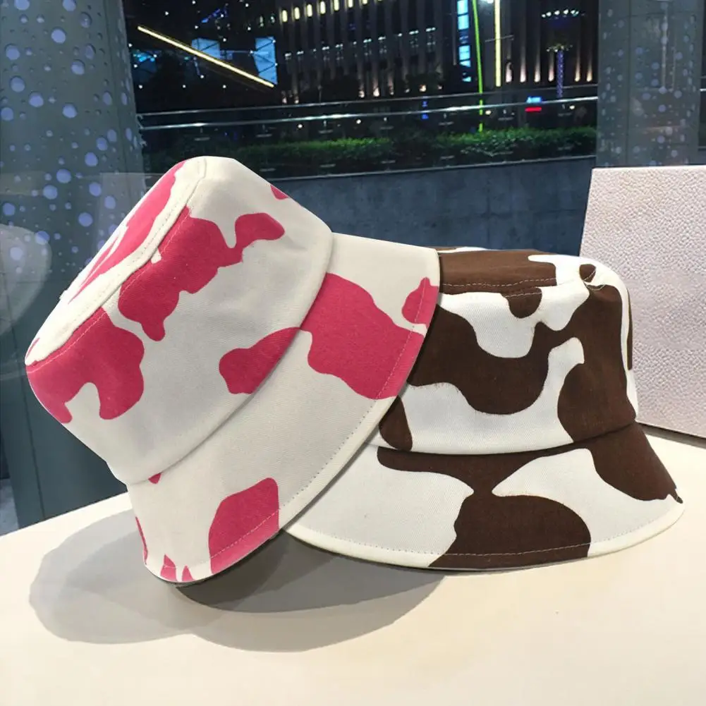 

Unisex Bucket Hats Cow Print Sun Protection Wide Brim Anti-UV Fishing Cap Bucket Cap Fashion Accessories for Outdoor Summer 2021