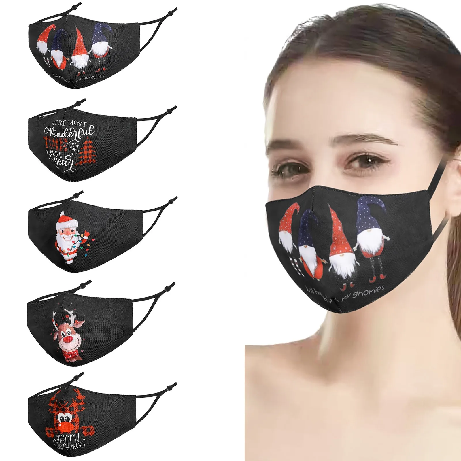 

Face Mask Adult Black Mouth Mask Dust Washable Reusable Christmas Masks Halloween Cosplay Mascarillas Navidad Masque Noel