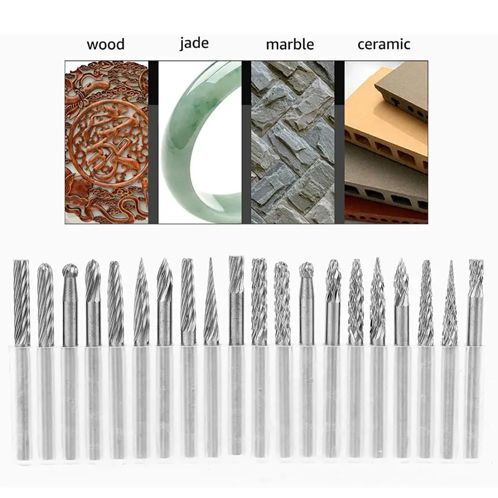 20 шт. 3 мм хвостовик твердый карбид вольфрамовой стали роторный набор заусенцев