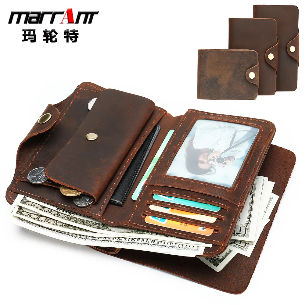 

Brand Leather Wallet for Man Long Crazy Horse Leather Vintage Men's Wallet Clutch Coin Purse