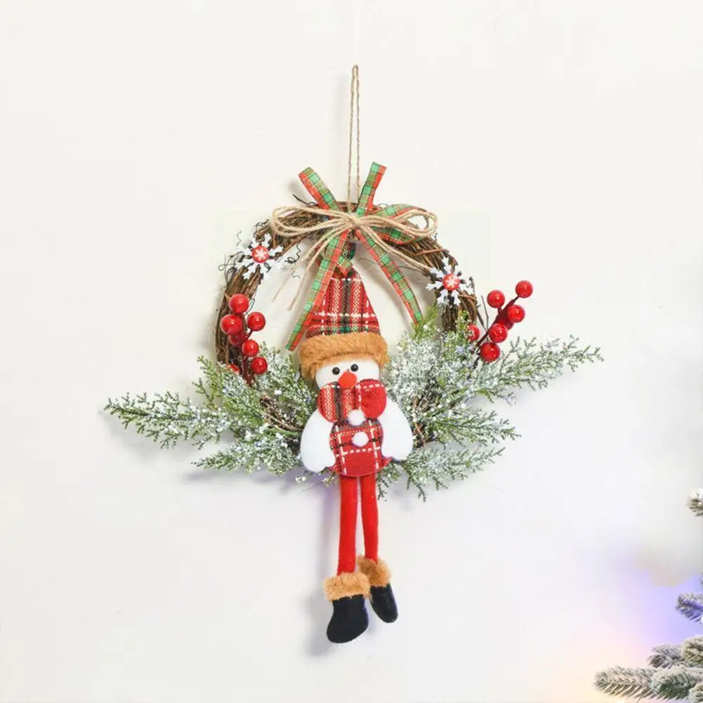 

1pcs Christmas Wreath Door Garlands Oranments Rattan Wreath With Santa Snowman Elk For Xmas New Year Party Wall Hanging Pen L5f4