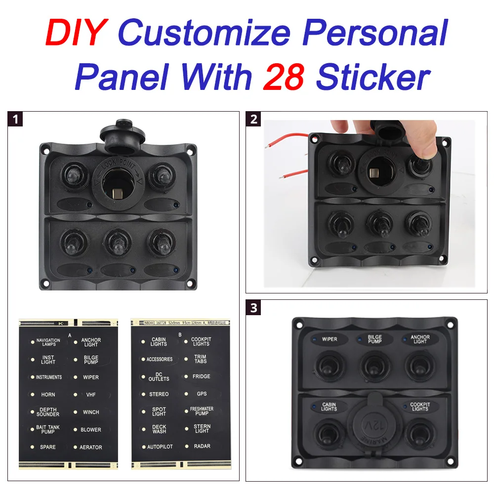 5 Gang DC 12V Waterproof Voltmeter/Cigarette Lighter Plug Circuit Breaker Car Boat Marine LED Rocker Switch Panel Universal | Автомобили и