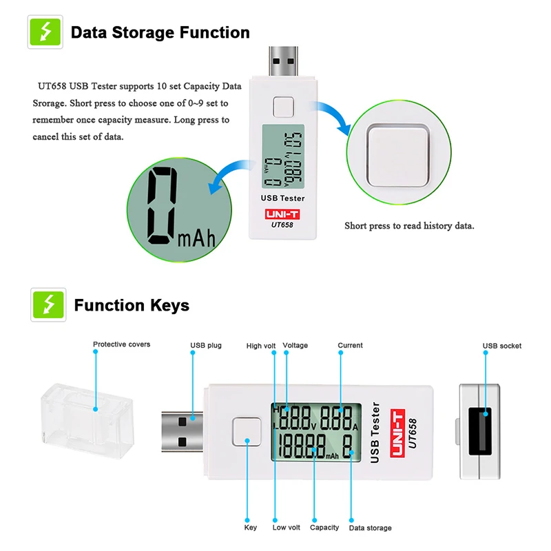 UNI T UT658/UT658B USB Тестер Цифровой вольтметр U диск мобильный доктор Ток Напряжение