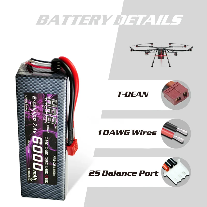 2 шт HRB RC Lipo 2S 7 4 V Аккумулятор 6000mAh 60C MAX 120C Жесткий Чехол для Traxxas 1/10 масштаб