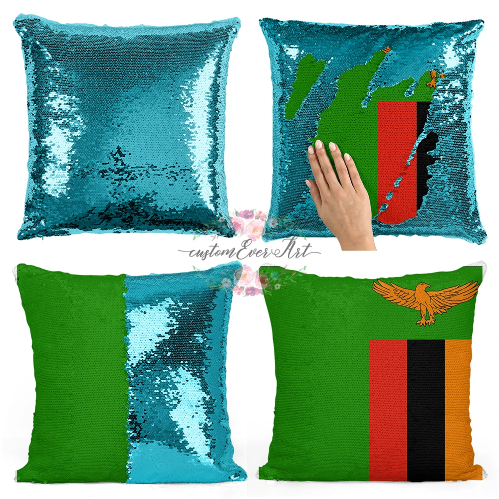 

Zambia Personalized custom picture pillow coverhome pillow reversible mermaid sequin pillow case cover