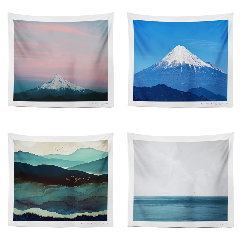 

Scenic Tapestry Sea Wall Hanging for Christmas Party Snow Mountain Beach Throw Sunset Sky Printing Home Wall Decoration