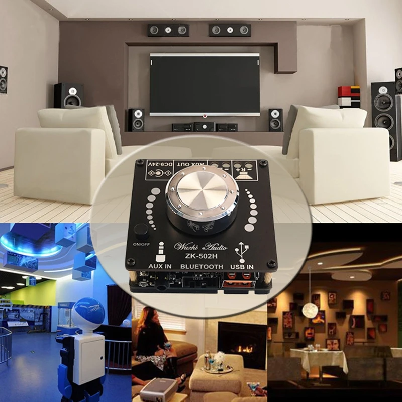 2x50W Bluetooth 5.0 Digital Power Amplifier Board Module Support AUX U Disk USB Sound Card Input&Active Speaker Output