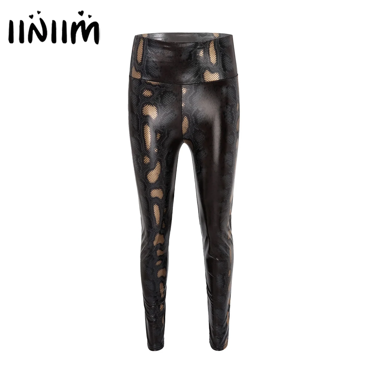 

iiniim Women Fashion Snakeskin Print Faux Leather Leggings High Waist Skinny Pants Bottom for Nightclub Vocal Concert
