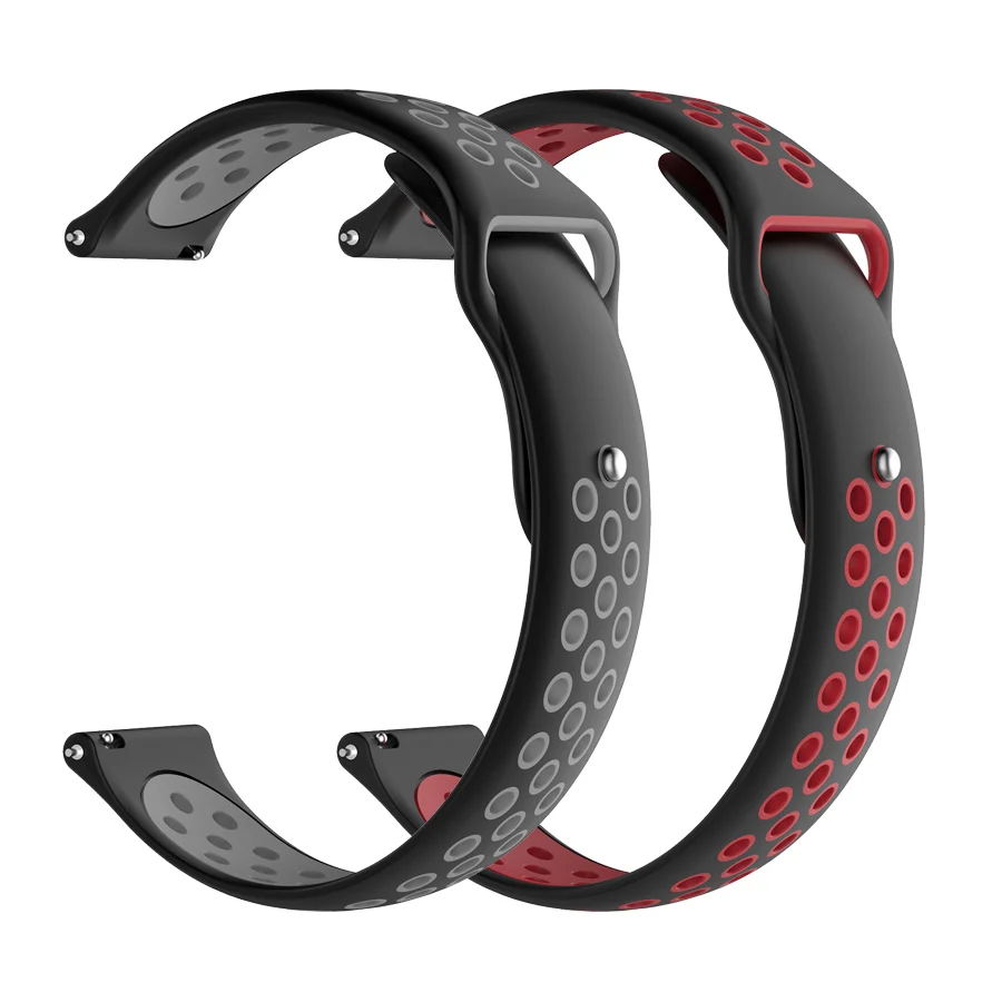 2 шт./упак. силиконовые ремешки для часов Ремешок для Huami Amazfit Bip наручный ремешок для часов для amazfit pace stratos 2s GTS GTR 42/47 мм браслет - Цвет: blackgray-blackred