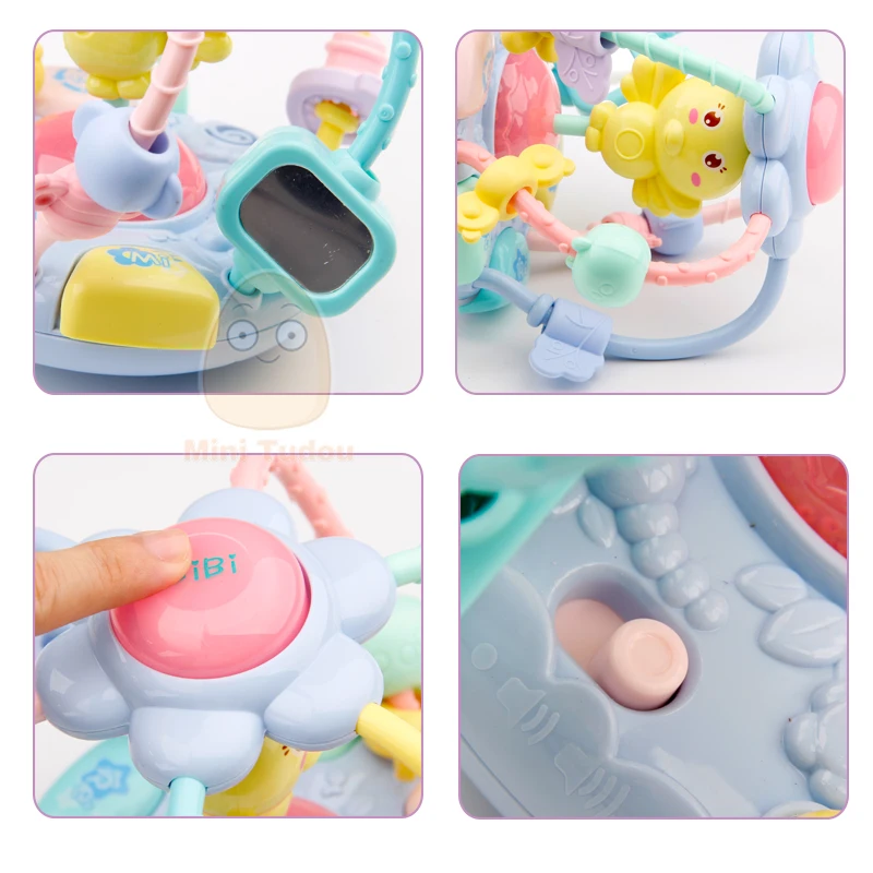 Детские развивающие игрушки музыкальный мяч милые животные бусины со светом 0 12 месяцев детская погремушка