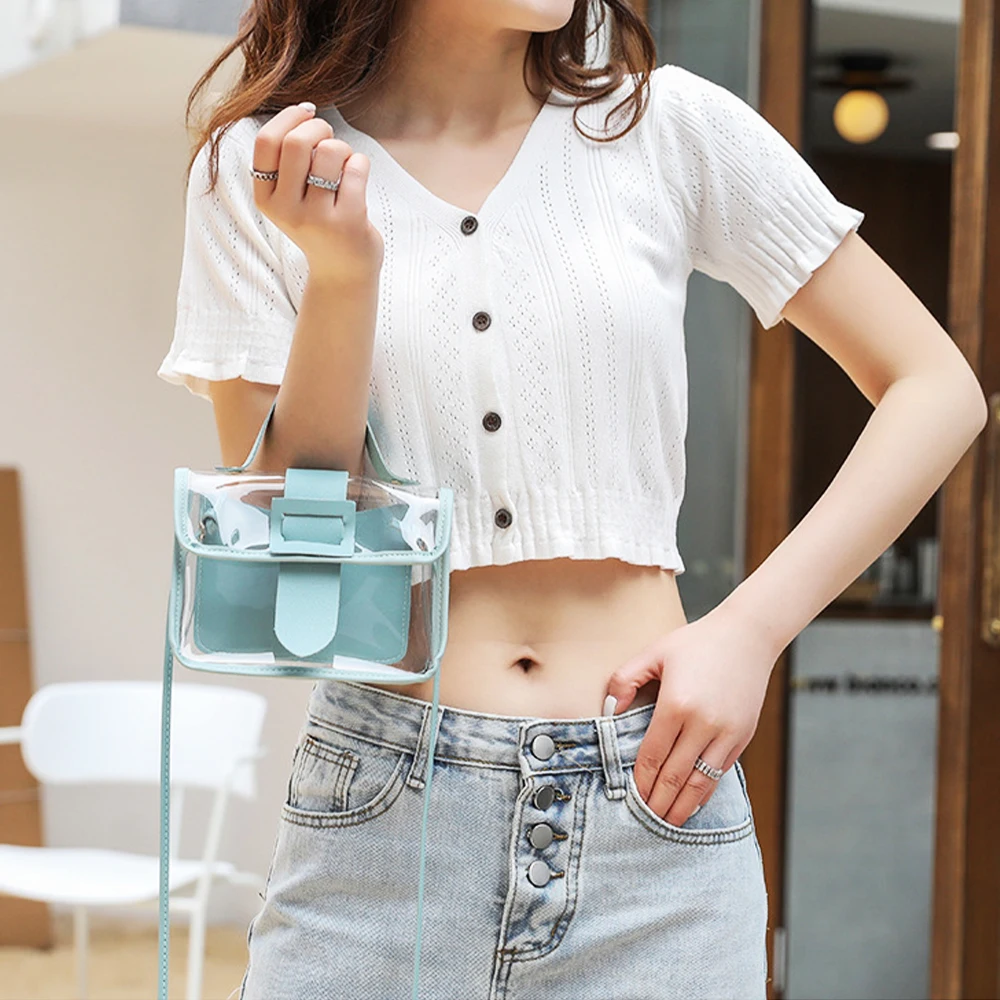 Женская прозрачная квадратная сумка-слинг модная крутая сумка через плечо из ПВХ