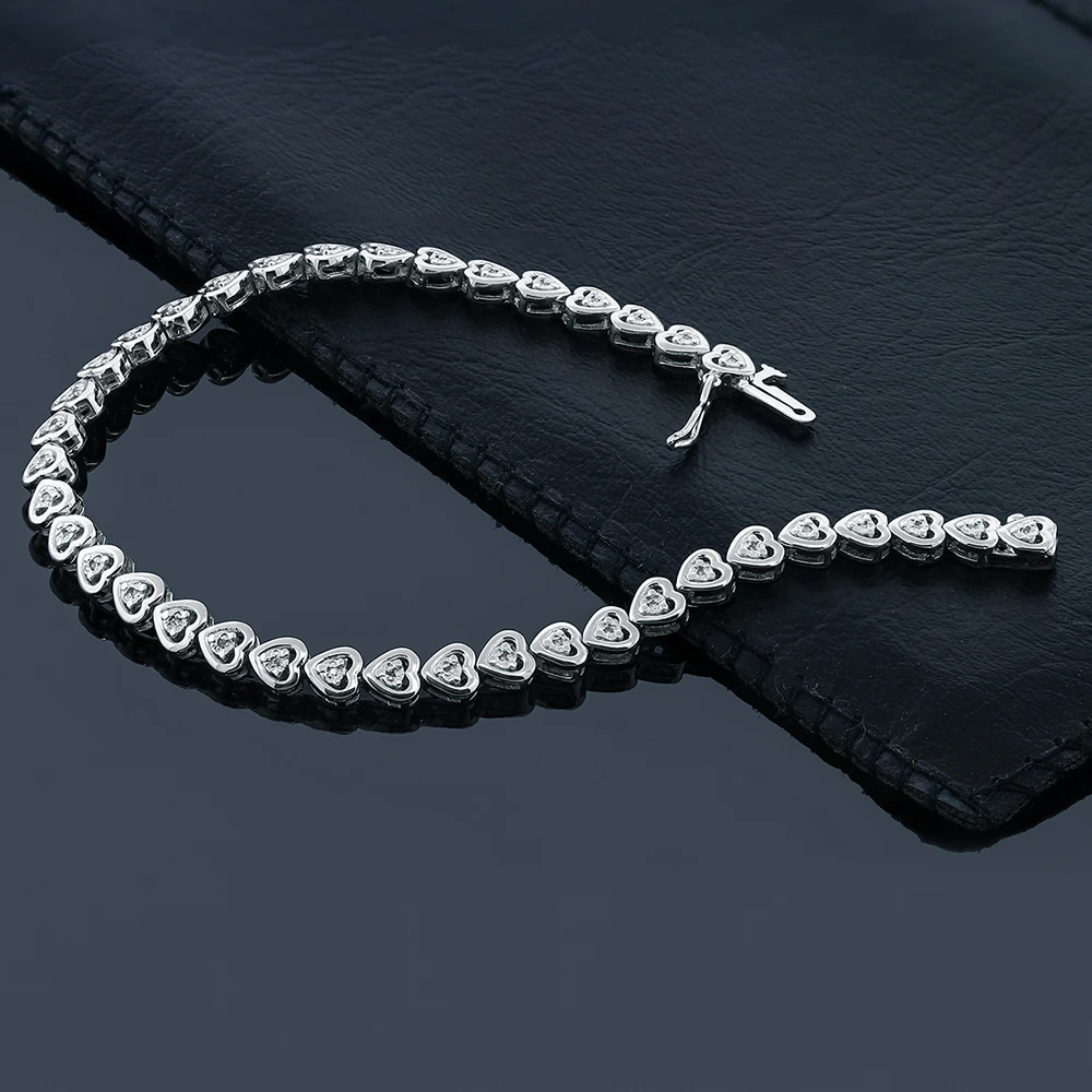 GemStoneKing 925 пробы серебро сердце Форма Для женщин бриллиантовый браслет подходит 7