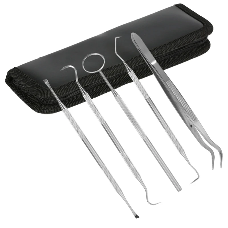 

5 Pieces Set Stainless Steel Dentist Care Cleaning Teeth Whitening Floss Hygiene Kit Plaque Remover Set Den