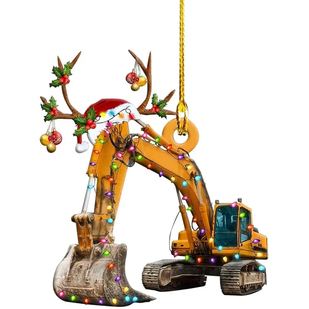 

1pcs Wooden Christmas Tree Hanging Pendant Mini Car Truck Bus Boat Excavator Xmas Decorations For Party New Year Home Decor Gift