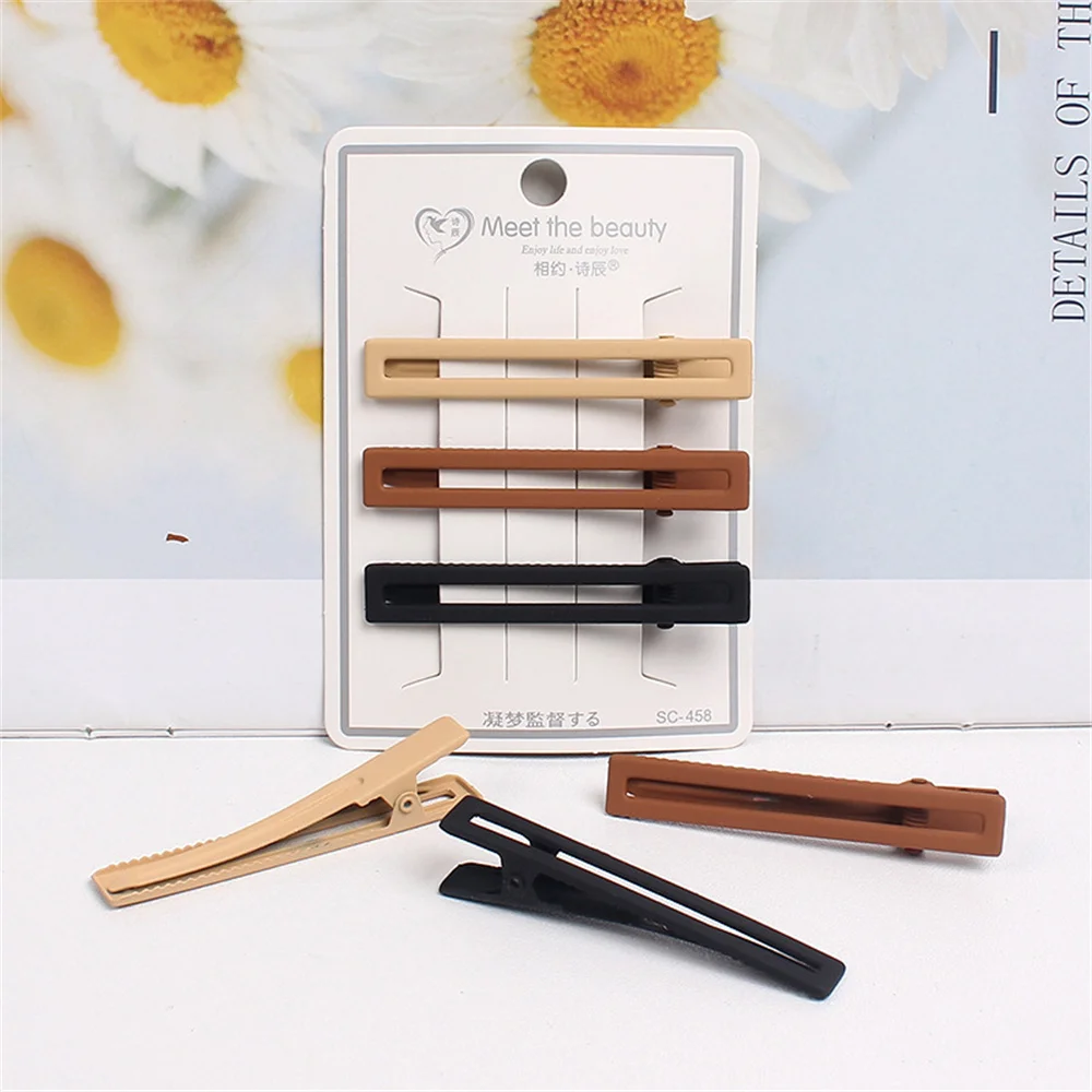 

1/3pcs Milk Tea Color Series Hair Clip Geometric Spray Paint Duckbill Clip Creative Hairpins Barrettes Simple Hair Accessories