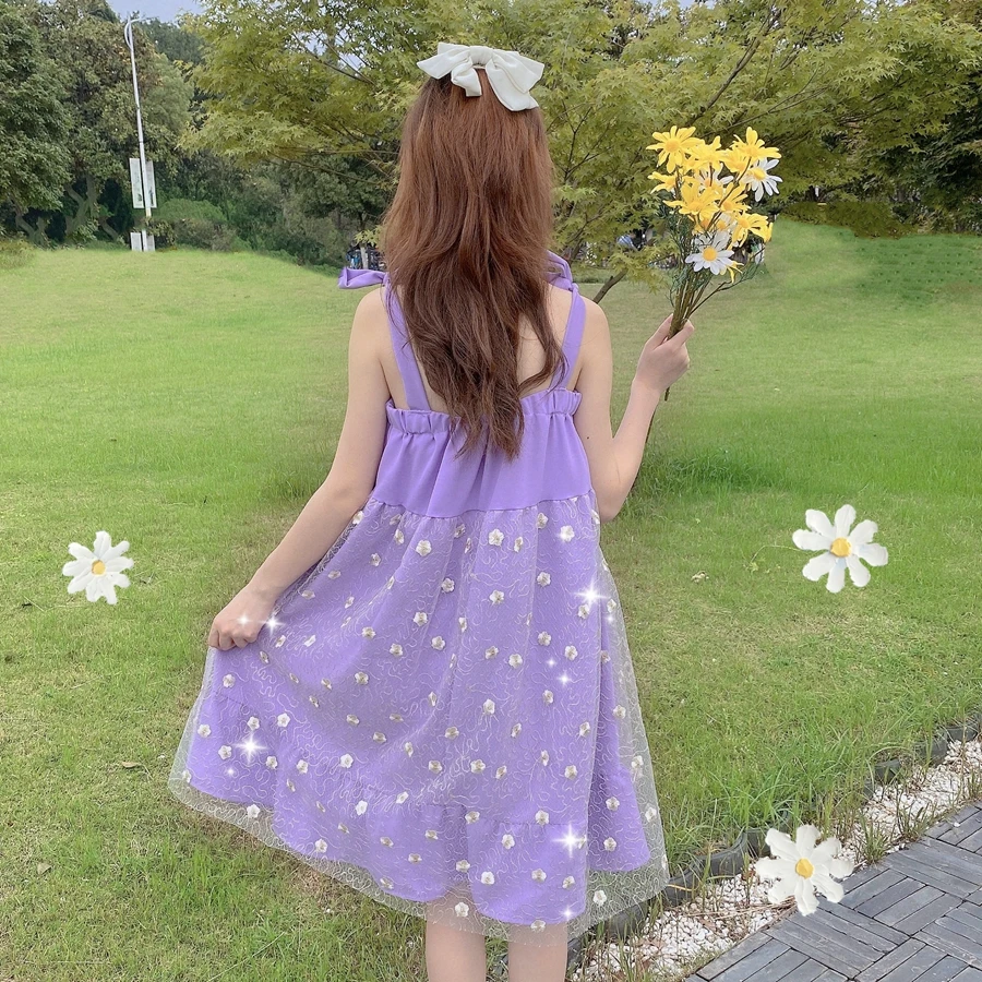 

Korean women's sweet dress robe Japanese kawaii loose strap princess dress patchwork Vestidos Mujer halter elegant strap dress