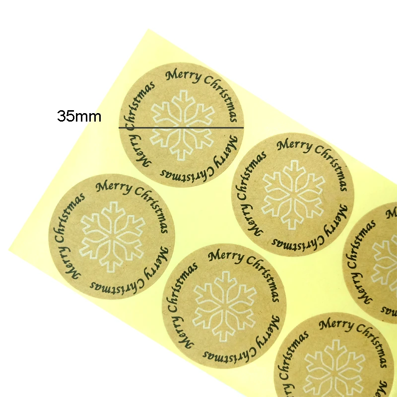 

100pcs Kraft Creative Christmas Snow Round Seal Stickers 35mm Gift sealing sticker for handmade DIY Note Lable Party Gift Supply