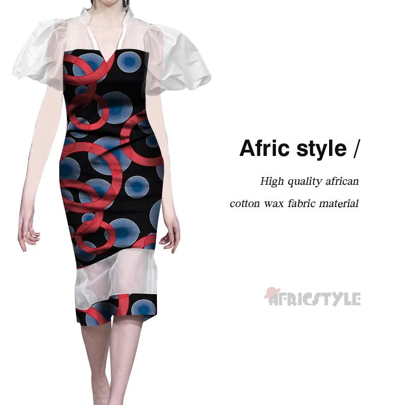 

Elegant African Wax Print Dresses For Women Bazin Riche Sexy Patchwork Waistband Dresses Dashiki African Style Clothing WY6158