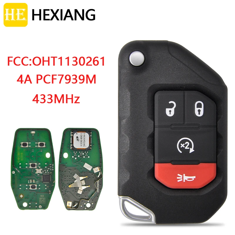 HEXIANG-llave remota para coche Jeep Wrangler 2018 2019 FCCID OHT1130261 con 4A PCF7939M Chip 433MHz, tarjeta inteligente Original sin llave Go