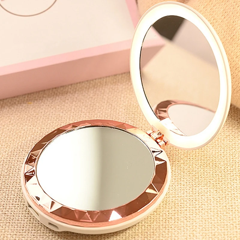 

Cosmetic Portable LED Makeup Mirror with Light Rechargeable Power Bank Hand Warmer Make-Up Folding Beauty Mirror