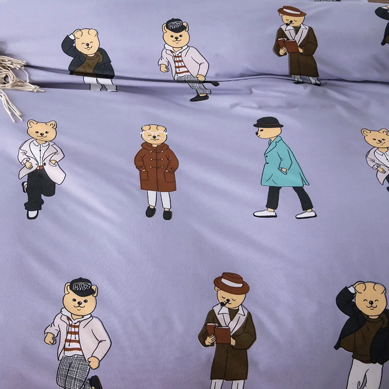 Детский комплект постельного белья с мультипликационным изображением медведя