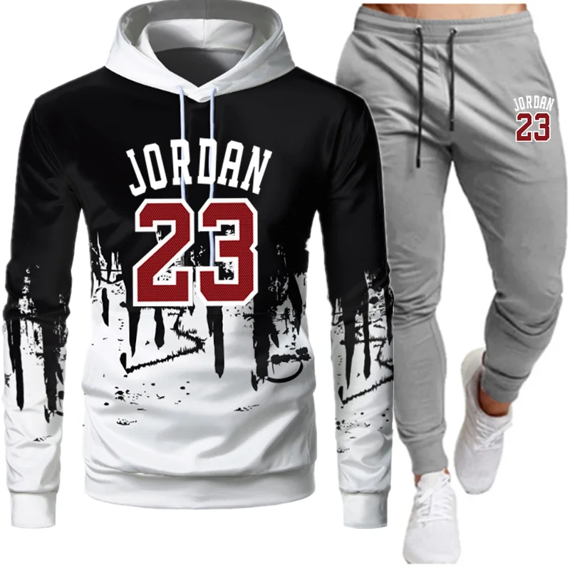 

2021 men's hoodie set fashion letter print fall brand casual sports suit men's suit sports two pieces of patchwork hoodie