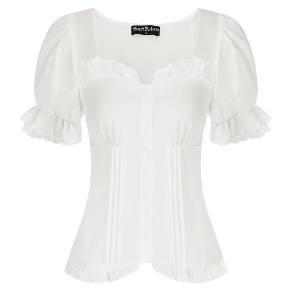 Женская рубашка в стиле эпохи Возрождения с коротким рукавом и вырезом сердечком