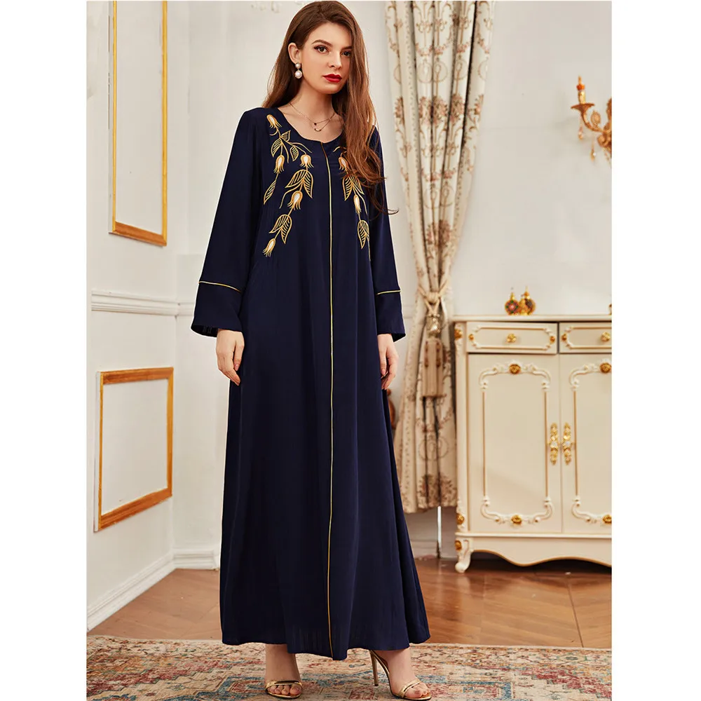 

Plus Size Vintage Muslim Women Long Dress Embroidery Arab Abaya Islamic Clothing Ramadan Dubai Kaftan Maxi Robe Middle East New