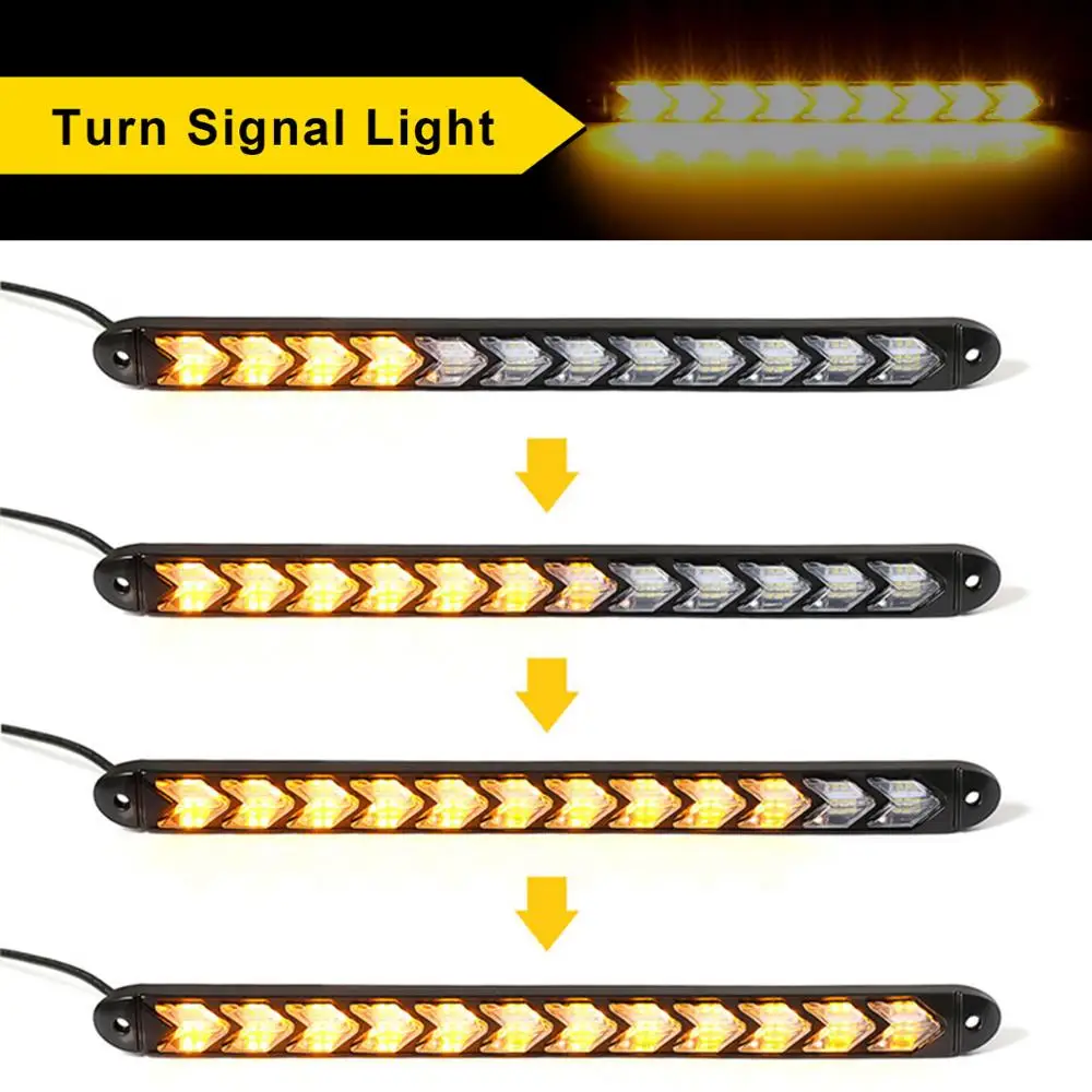 

2pcs 24V White Amber Arrow Car Styling LED Daytime Running Light DRL Dynamic Flowing Sequential Turn Signal