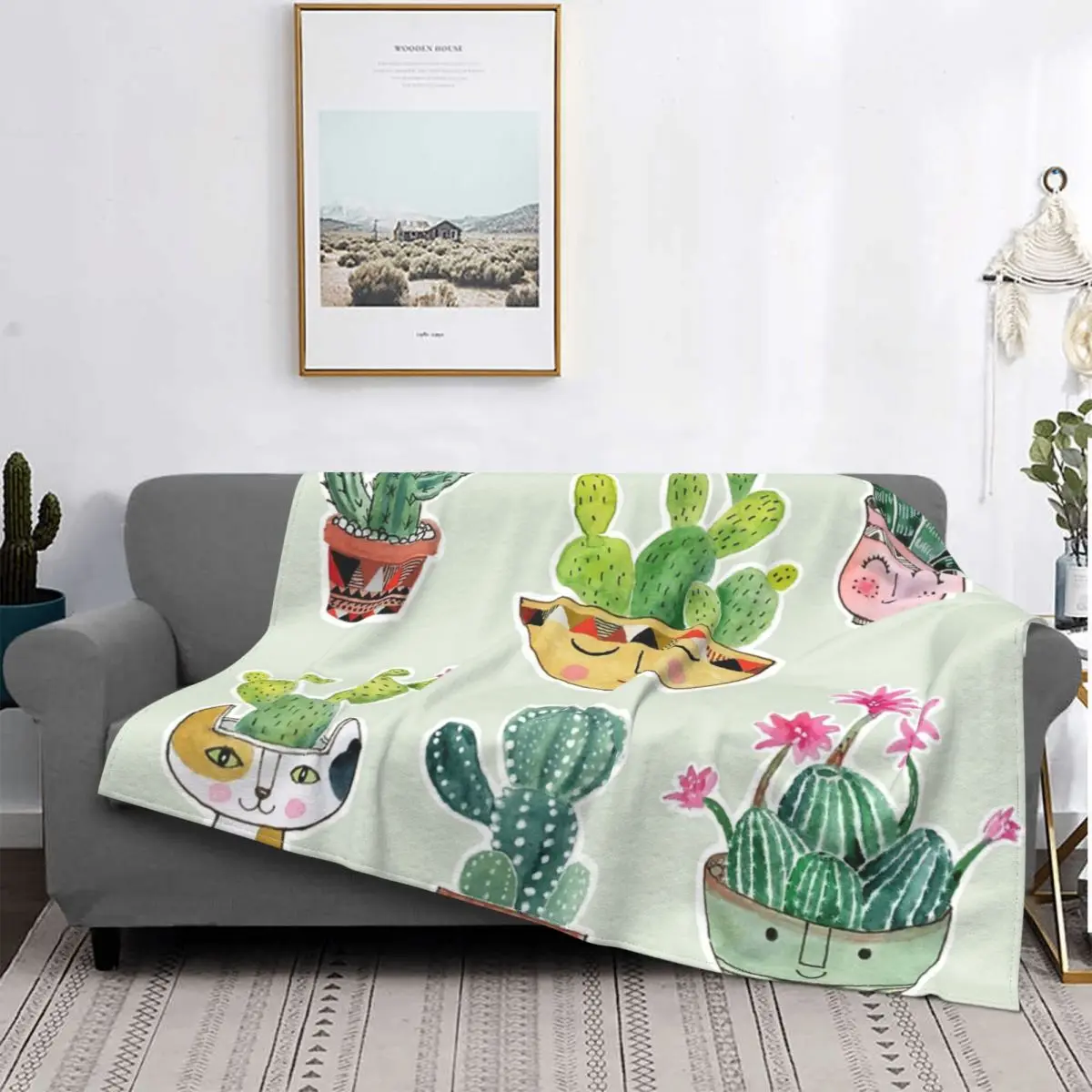 

Manta de macetas de Cactus, colcha de cama a cuadros, manta con capucha, toalla de playa de lujo