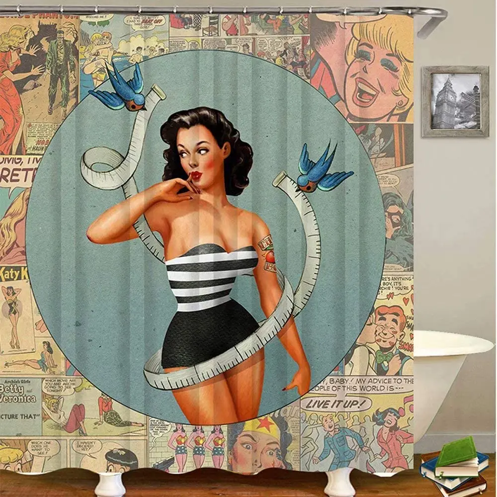

Waterproof Bathroom Curtain with Hooks Polyester Sexy Girl Shower Curtain