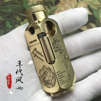 DIY Творческий латунь 5 лицо резные масла жидкости Зажигалка коллекция Винтаж керосин зажигалки для мужчин подарок - Цвет: 16